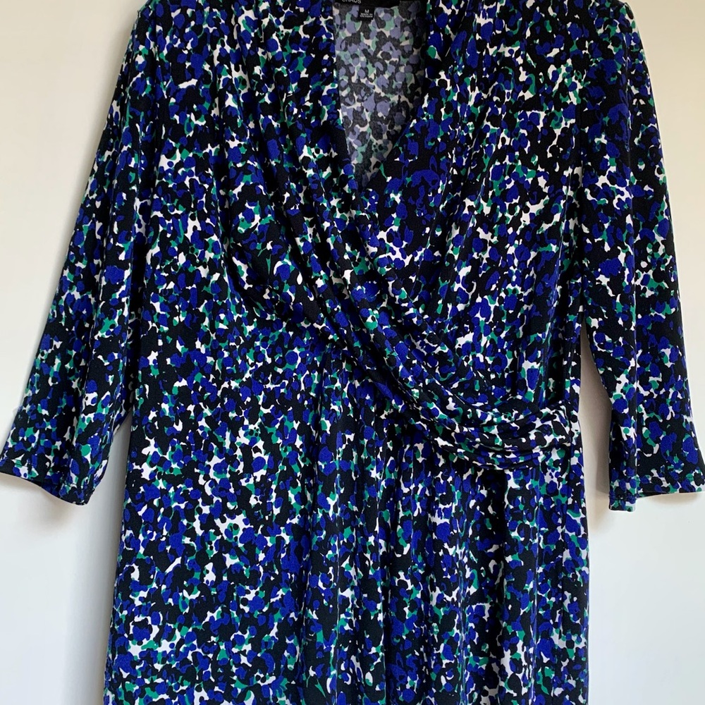 Chaus Blue Black White Tunic Blouse 3/4 Length Sleeves